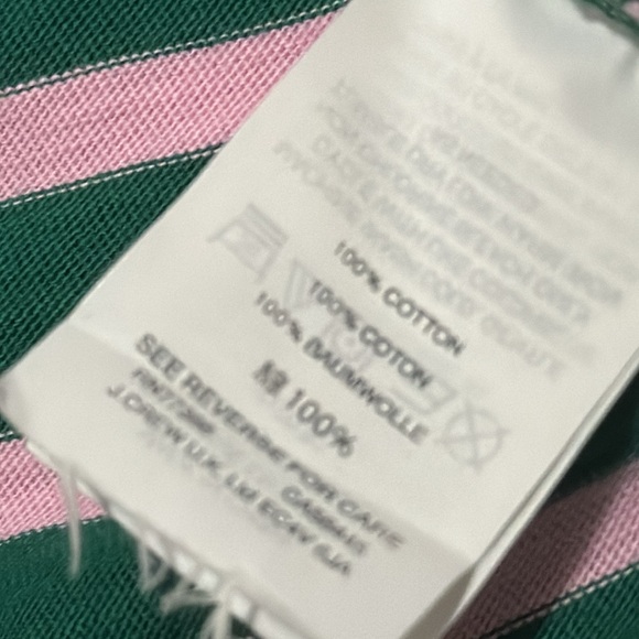 J Crew Crew Neck Shirt-3/4 Sleeve-Sz M-Cotton-Pink/Green Striped-Notched sides - Picture 13 of 13